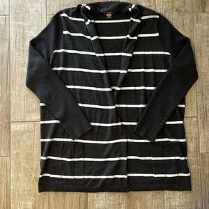 Eddie Bauer Long Striped Cardigan Gray White Pocket Soft Stripe Sweater Women XL